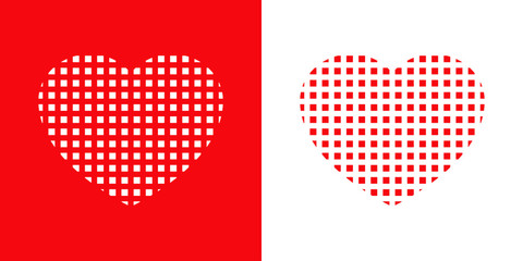 Logotipo con corazón con patrón de cuadrados en rojo y blanco