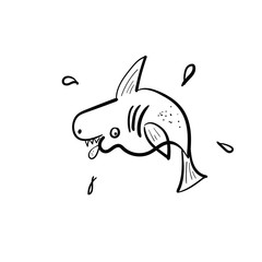 Cartoon character blue scandinavian shark cute baby on white background for print design.