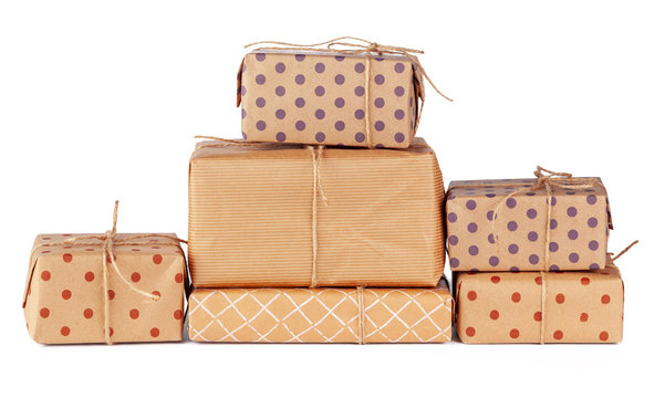 Stacked Group Of Gift Boxes Isolated On White Background