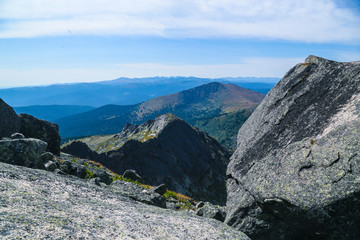 mountain landscape with distant forest 