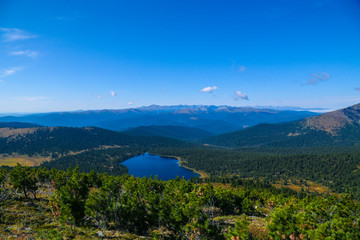 Fototapeta premium view of mountains and lake