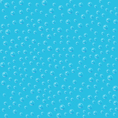 Bubbles in water. Vector seamless pattern with air bubbles on blue background. Fizzy water, soda