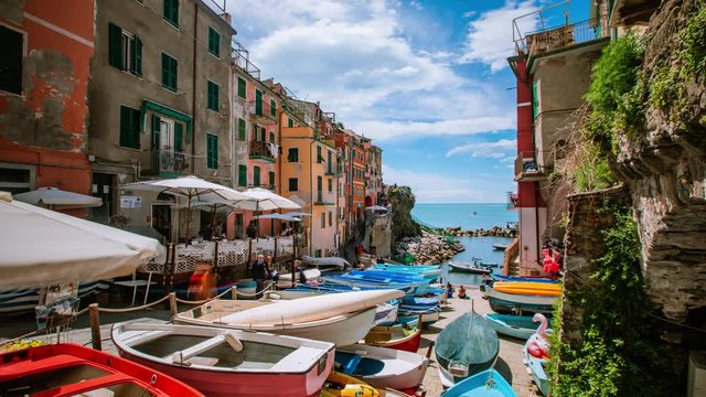 Time Lapse - Scenic Riomaggiore  of Cinque Terre in Italy - 4K