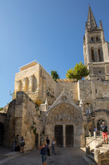 Monolithic Church and Bell tower in Saint Emilion. France.  St Emilion is French village famous for the excellent red wine.