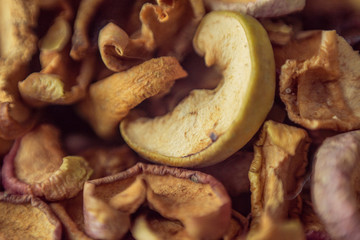 healthy food: dry apples close up in soft focus