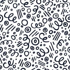 Hand drawn black and white abstract seamless pattern
