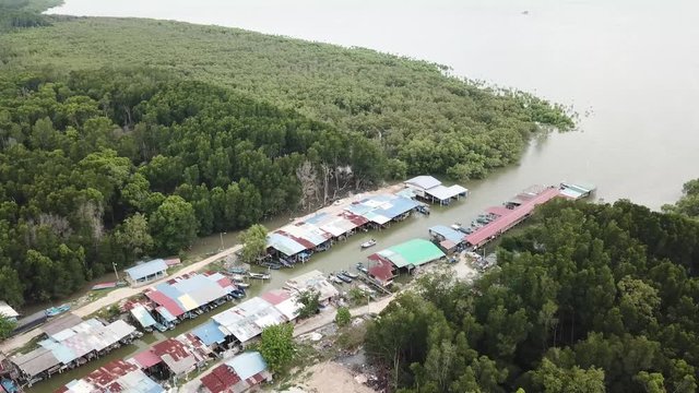 Aerial Sungai Semilang fishing village, Juru, Penang, Malaysia.