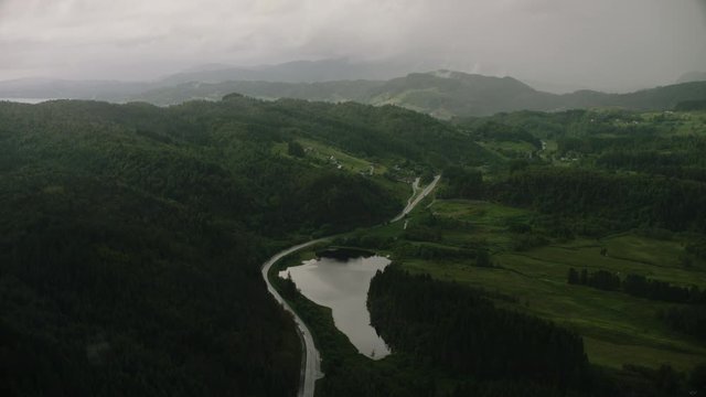 Road on a rainy day in west Norway