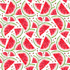 Watermelon. Watercolor watermelon slices. Sketch. Watercolor botanical illustration. Pattern. 