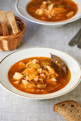 Vegetable soup with pickled cucumbers and rice 