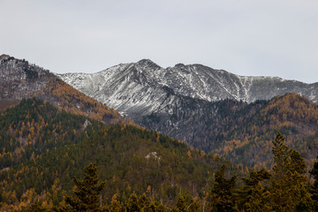 beautiful snow-capped mountains, autumn landscape