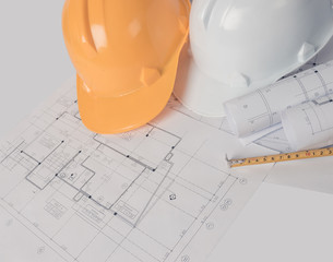 Architect, engineer concept, Represents the working style of architects, engineers With construction drawings