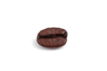 Top view on one isolated coffee bean on white background