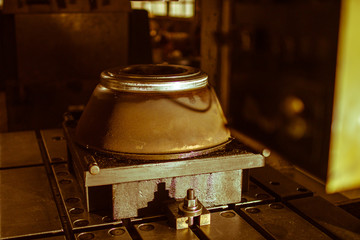 Sheet Metal Stamping Tool Die for Automotive Precision Parts on The Numerical Control Milling Machine Table. Tandem Stamping System. At a High Quality Technology Factory.