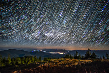 Tracks of stars in the night sky