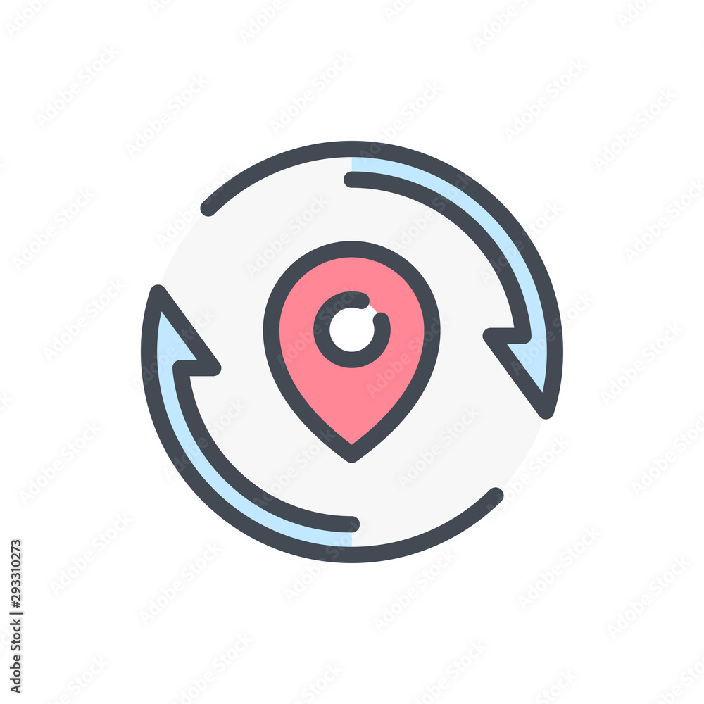Poster update location color line icon. distance synchronization vector outline colorful sign.