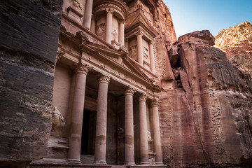 Al-Khazneh, also known as The Treasury, is one of the most elaborate rock-cut tombs in Petra, Ma'an...