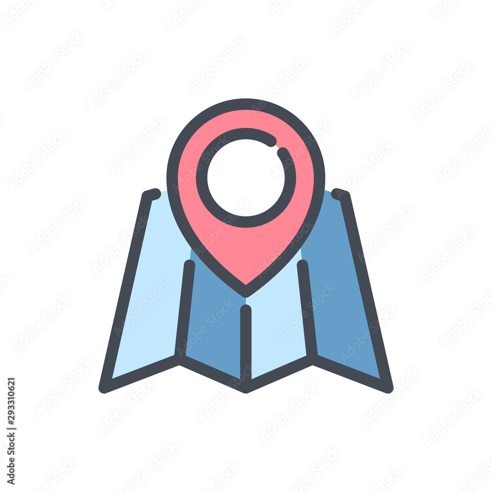 Poster map with location pointer color line icon. city map vector outline colorful sign.