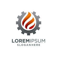 Fototapeta premium Engineering Flame Logo. Gear Fire Logo Design Vector Illustration