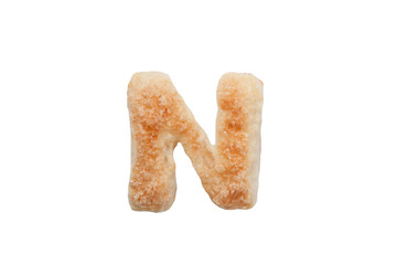 Letter "N" made from sweet puffs. Edible English alphabet. The letters of the English alphabet from baking
