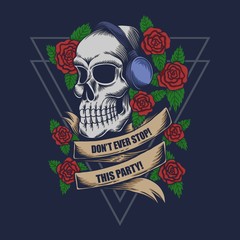skull headphone rose vector illustration