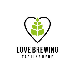 Illustration of a modern abstract heart sign with a brewing sign in it logo design