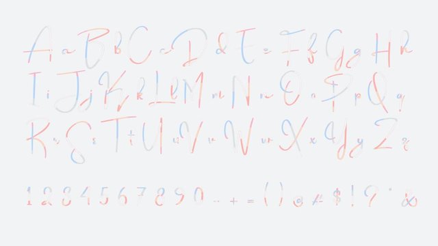 Handwritten English letters with a beautiful font and Modern Soft Gradient colors. 4k animated Full alphabet. Constant animation over Alpha channel