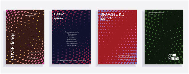 Minimalistic cover design templates. Set of layouts for covers of books, albums, notebooks, reports, magazines. Line halftone gradient effect, flat modern abstract design. Geometric mock-up texture