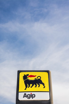 Agip logo on its gas service station