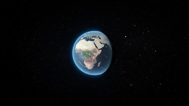 Planet Earth Rotation. Full Cycle Day and Night. 4K Animation.  Middle range from the open space. Suitable for production and background