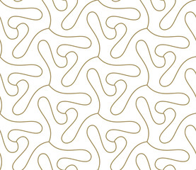 Seamless pattern with abstract geometric line texture, gold on white background. Light modern simple wallpaper, bright tile backdrop, monochrome graphic element