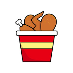 Bucket of fried chicken vector illustration isolated on white background. Food clip art