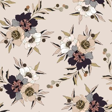 Seamless vector pattern with decorative flowers