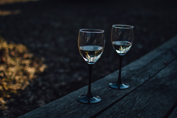 Two glasses of wine in outdoor