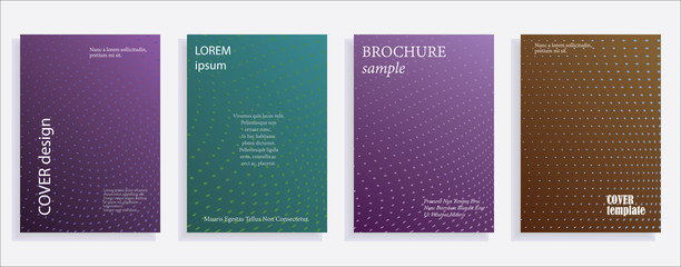 Minimalistic cover design templates. Set of layouts for covers of books, albums, notebooks, reports, magazines. Line halftone gradient effect, flat modern abstract design. Geometric mock-up texture
