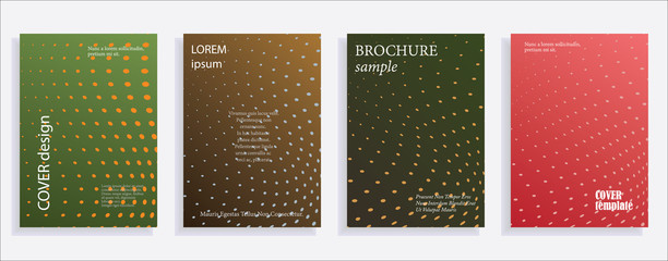 Minimalistic cover design templates. Set of layouts for covers of books, albums, notebooks, reports, magazines. Line halftone gradient effect, flat modern abstract design. Geometric mock-up texture