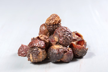 soap nut closeup on a wooden table