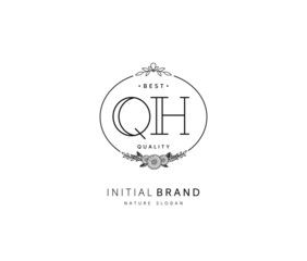 Q H QH Beauty vector initial logo, handwriting logo of initial signature, wedding, fashion, jewerly, boutique, floral and botanical with creative template for any company or business.