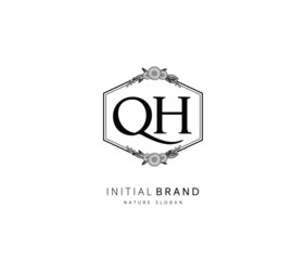 Q H QH Beauty vector initial logo, handwriting logo of initial signature, wedding, fashion, jewerly, boutique, floral and botanical with creative template for any company or business.