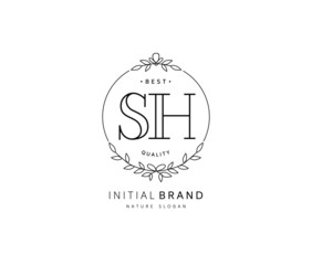 S H SH Beauty vector initial logo, handwriting logo of initial signature, wedding, fashion, jewerly, boutique, floral and botanical with creative template for any company or business.