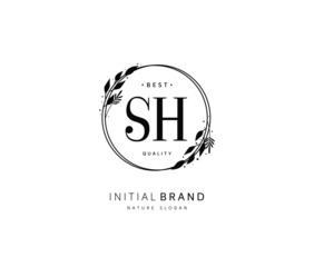 S H SH Beauty vector initial logo, handwriting logo of initial signature, wedding, fashion, jewerly, boutique, floral and botanical with creative template for any company or business.