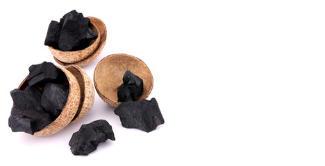 coconut charcoal isolated on white  background.