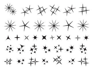 Sparkle lights stars set. Bright firework, decoration twinkle, shiny flash