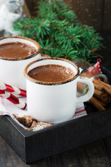 Christmas mugs hot chocolate and homemade cookies