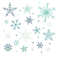 Vector set of elegant and creative hand drawn snowflakes.