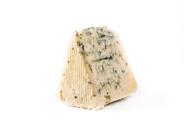 Blue cheese slice isolated on white background