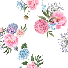 Gardinen Watercolor floral bouquet seamless vector pattern © zenina