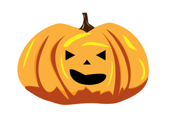 Pumpkin On White Background. Halloween Pumpkin Main Symbol Of  Holiday. Vector Cartoon Illustration