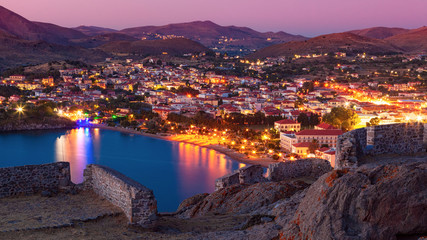 Panoramic view to Myrina village from the old fortress, Lemnos island, Greece