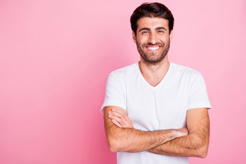 Portrait of positive cheerful middle eastern man freelancer ready to work get earnings wear casual...